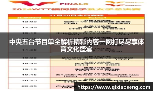 中央五台节目单全解析精彩内容一网打尽尽享体育文化盛宴
